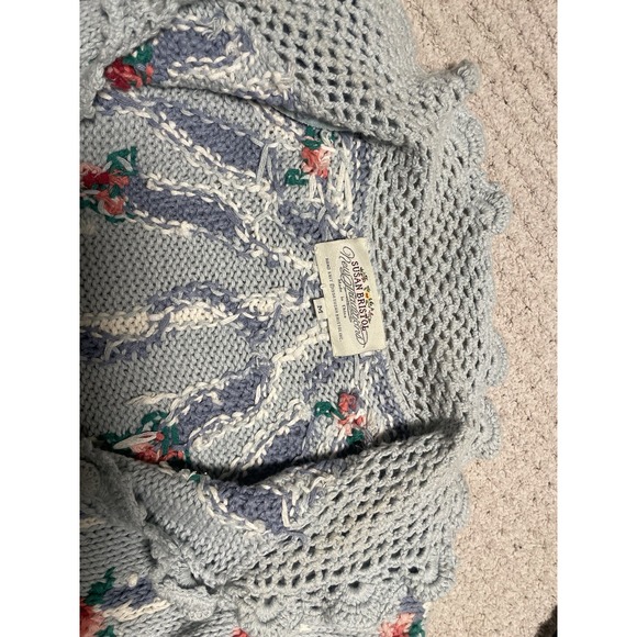 VTG Susan Bristol Cottagecore Floral Crochet Knit Cardigan Short Sleeve Medium - Picture 3 of 13